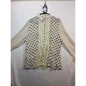 Vintage Jaipur XL Polka Dot Button-Up Blouse With Lace Trim
